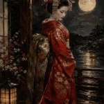 Crimson & Champagne Geisha Art Canvas Print