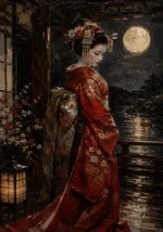 Crimson & Champagne Geisha Art Canvas Print