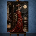 Crimson & Champagne Geisha Art Canvas Print - Image 2