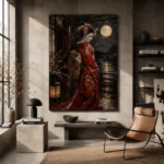 Crimson & Champagne Geisha Art Canvas Print - Image 3