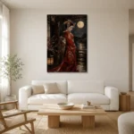 Crimson & Champagne Geisha Art Canvas Print styled in a refined neutral interior
