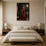 Crimson & Champagne Geisha Art Canvas Print showcased in an elegant minimalist interior