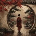 Crimson & Charcoal Kyoto Garden Japanese Geisha Art Canvas Print