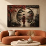 Crimson & Charcoal Kyoto Garden Japanese Geisha Art Canvas Print - Image 3
