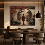 Crimson & Charcoal Kyoto Garden Japanese Geisha Art Canvas Print - Image 5