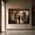 Crimson & Charcoal Kyoto Garden Japanese Geisha Art Canvas Print - Image 6
