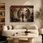 Crimson & Charcoal Kyoto Garden Japanese Geisha Art Canvas Print - Image 7