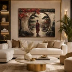 Crimson & Charcoal Kyoto Garden Japanese Geisha Art Canvas Print - Image 10