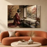 Crimson & Gold Tea House Japanese Geisha Art Canvas Print - Image 3
