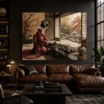 Crimson & Gold Tea House Japanese Geisha Art Canvas Print - Image 4
