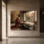 Crimson & Gold Tea House Japanese Geisha Art Canvas Print - Image 6