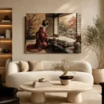 Crimson & Gold Tea House Japanese Geisha Art Canvas Print - Image 7