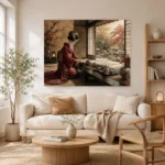 Crimson & Gold Tea House Japanese Geisha Art Canvas Print - Image 8