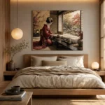 Crimson & Gold Tea House Japanese Geisha Art Canvas Print - Image 9
