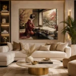 Crimson & Gold Tea House Japanese Geisha Art Canvas Print - Image 10