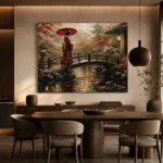 Crimson & Moss Koi Pond Japanese Geisha Art Canvas Print - Image 5