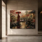 Crimson & Moss Koi Pond Japanese Geisha Art Canvas Print - Image 6