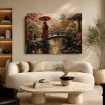 Crimson & Moss Koi Pond Japanese Geisha Art Canvas Print - Image 7