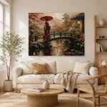 Crimson & Moss Koi Pond Japanese Geisha Art Canvas Print - Image 8