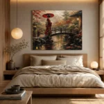 Crimson & Moss Koi Pond Japanese Geisha Art Canvas Print - Image 9