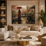 Crimson & Moss Koi Pond Japanese Geisha Art Canvas Print - Image 10