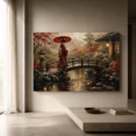 Crimson & Moss Koi Pond Japanese Geisha Art Canvas Print - Image 11