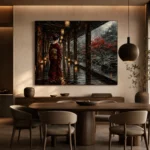 Crimson & Smoky Gray Lantern Corridor Japanese Geisha Art Canvas Print - Image 5
