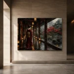 Crimson & Smoky Gray Lantern Corridor Japanese Geisha Art Canvas Print - Image 6