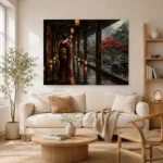 Crimson & Smoky Gray Lantern Corridor Japanese Geisha Art Canvas Print - Image 8