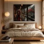 Crimson & Smoky Gray Lantern Corridor Japanese Geisha Art Canvas Print - Image 9