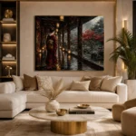 Crimson & Smoky Gray Lantern Corridor Japanese Geisha Art Canvas Print - Image 10