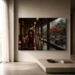 Crimson & Smoky Gray Lantern Corridor Japanese Geisha Art Canvas Print - Image 11