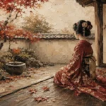 Crimson & Champagne Autumn Veranda Japanese Geisha Art Canvas Print