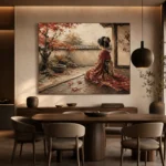 Crimson & Champagne Autumn Veranda Japanese Geisha Art Canvas Print - Image 5