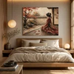 Crimson & Champagne Autumn Veranda Japanese Geisha Art Canvas Print - Image 9