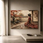 Crimson & Champagne Autumn Veranda Japanese Geisha Art Canvas Print - Image 11