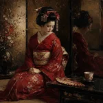 Crimson & Bronze Tea House Japanese Geisha Art Canvas Print
