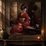 Crimson & Bronze Tea House Japanese Geisha Art Canvas Print - Image 2