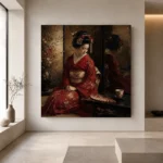 Crimson & Bronze Tea House Japanese Geisha Art Canvas Print - Image 4