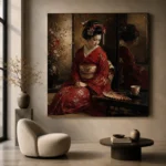 Crimson & Bronze Tea House Japanese Geisha Art Canvas Print - Image 5