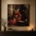 Crimson & Bronze Tea House Japanese Geisha Art Canvas Print - Image 6