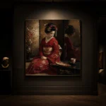 Crimson & Bronze Tea House Japanese Geisha Art Canvas Print - Image 7