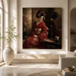 Crimson & Bronze Tea House Japanese Geisha Art Canvas Print - Image 8