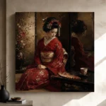 Crimson & Bronze Tea House Japanese Geisha Art Canvas Print - Image 9