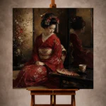 Crimson & Bronze Tea House Japanese Geisha Art Canvas Print - Image 10