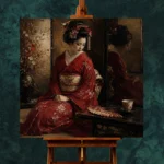 Crimson & Bronze Tea House Japanese Geisha Art Canvas Print - Image 11