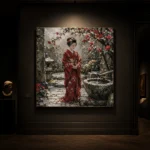 Crimson & Moss Camellia Courtyard Japanese Geisha Art Canvas Print - Image 7