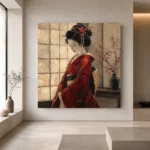 Crimson & Ivory Shoji Screen Japanese Geisha Art Canvas Print - Image 4