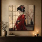 Crimson & Ivory Shoji Screen Japanese Geisha Art Canvas Print - Image 6