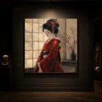 Crimson & Ivory Shoji Screen Japanese Geisha Art Canvas Print - Image 7